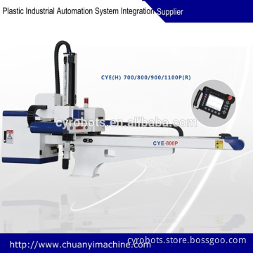 Picking robot for desktop horizontal plastic injection molding machine with standard robot arm
